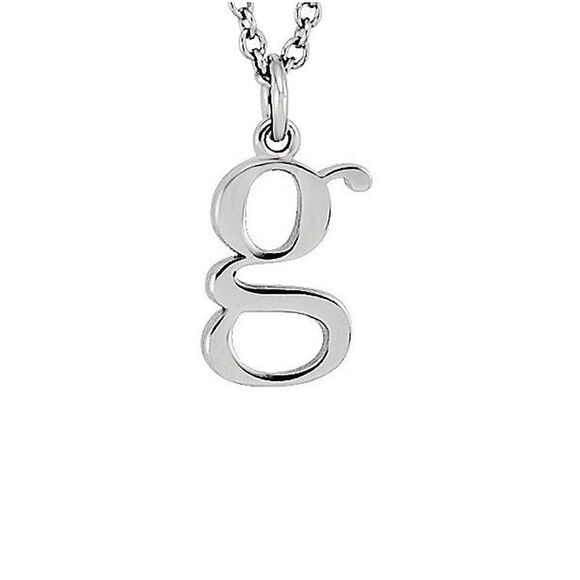 The Abbey Lower Case Initial 'g' Necklace in 14k White Gold, 16 Inch - Picture 1 of 3